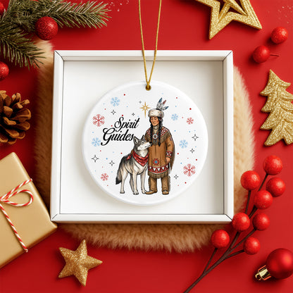 Personalized Native Spirit Guides Ceramic Ornament, Indigenous Inspired Christmas Gift - Custom Name