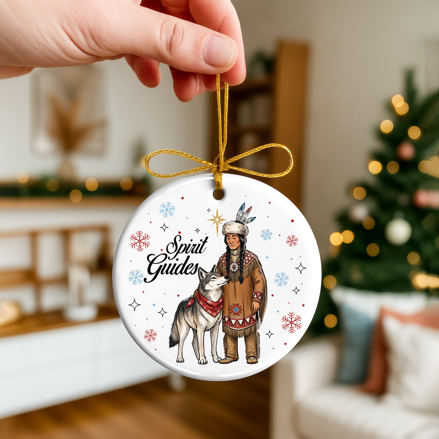 Personalized Native Spirit Guides Ceramic Ornament, Indigenous Inspired Christmas Gift - Custom Name
