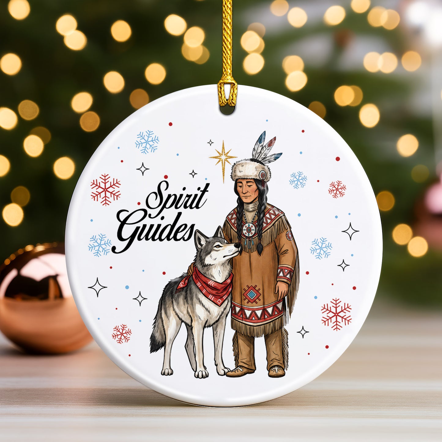 Personalized Native Spirit Guides Ceramic Ornament, Indigenous Inspired Christmas Gift - Custom Name