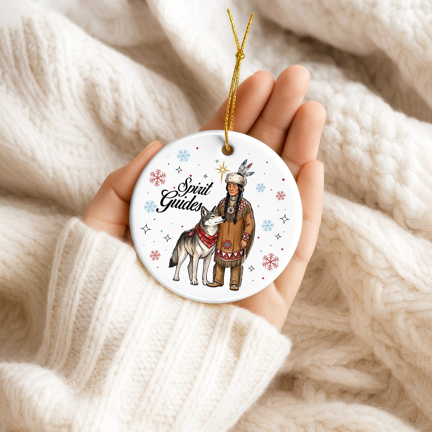 Personalized Native Spirit Guides Ceramic Ornament, Indigenous Inspired Christmas Gift - Custom Name