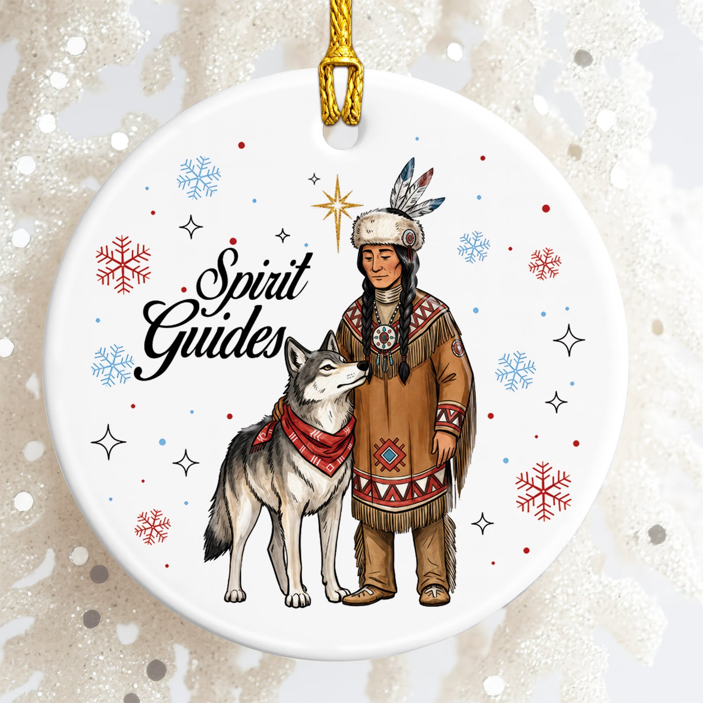 Personalized Native Spirit Guides Ceramic Ornament, Indigenous Inspired Christmas Gift - Custom Name