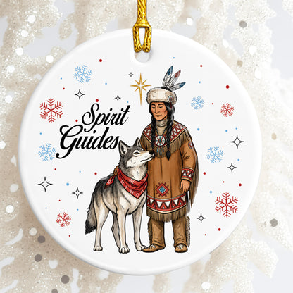 Personalized Native Spirit Guides Ceramic Ornament, Indigenous Inspired Christmas Gift - Custom Name
