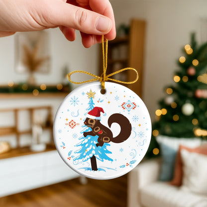 Squirrel Ceramic Ornament, Woodland Christmas Decor, Winter Holiday Keepsake
