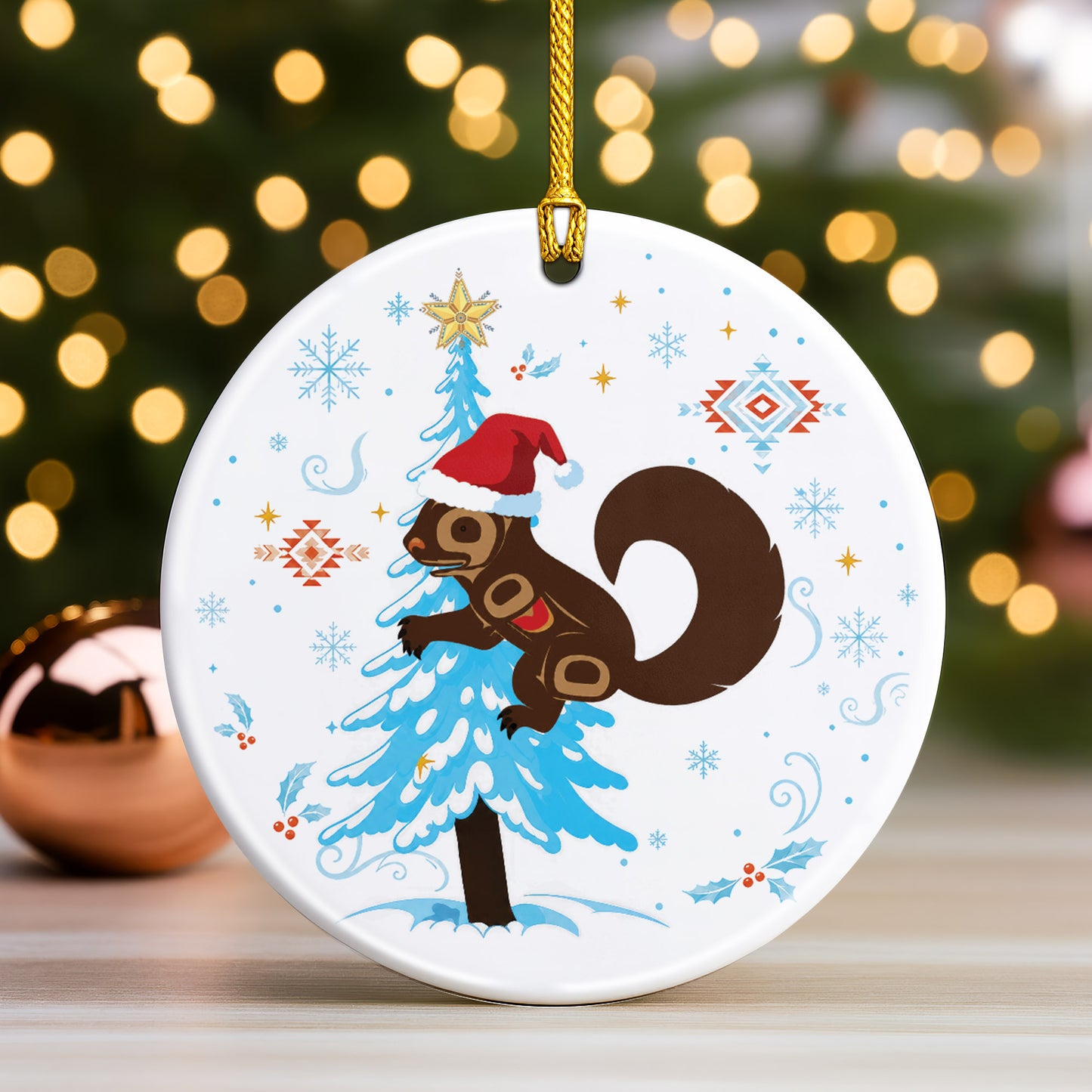 Squirrel Ceramic Ornament, Woodland Christmas Decor, Winter Holiday Keepsake