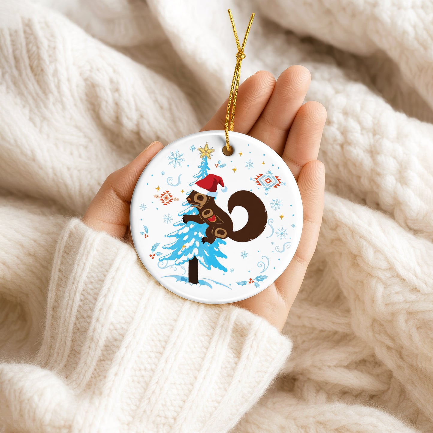 Squirrel Ceramic Ornament, Woodland Christmas Decor, Winter Holiday Keepsake