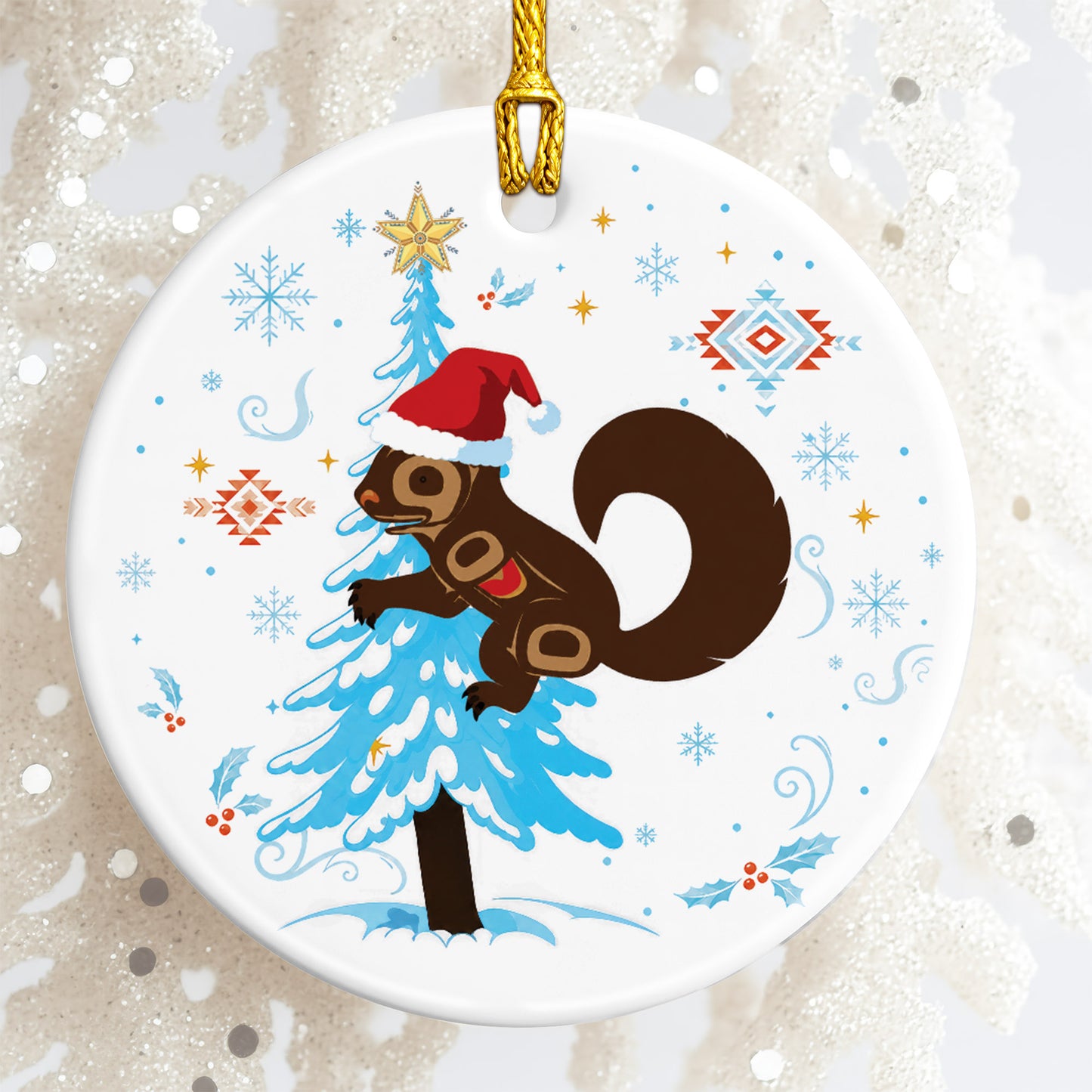 Squirrel Ceramic Ornament, Woodland Christmas Decor, Winter Holiday Keepsake