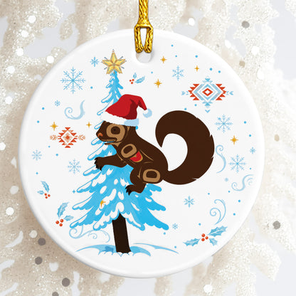 Squirrel Ceramic Ornament, Woodland Christmas Decor, Winter Holiday Keepsake