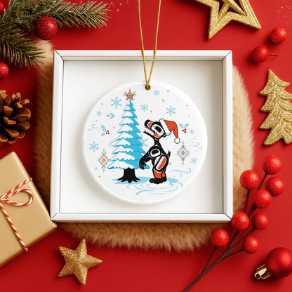 Raven Ceramic Ornament, Indigenous Inspired Bird Art Winter Christmas Keepsake