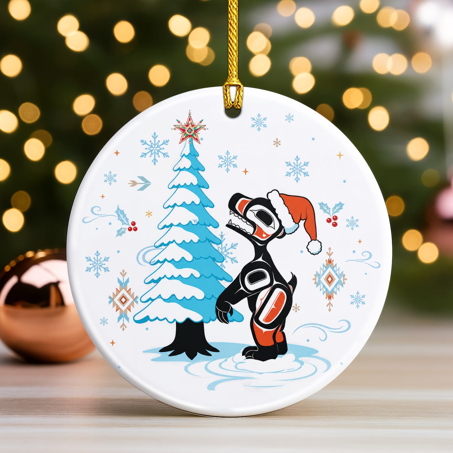 Raven Ceramic Ornament, Indigenous Inspired Bird Art Winter Christmas Keepsake