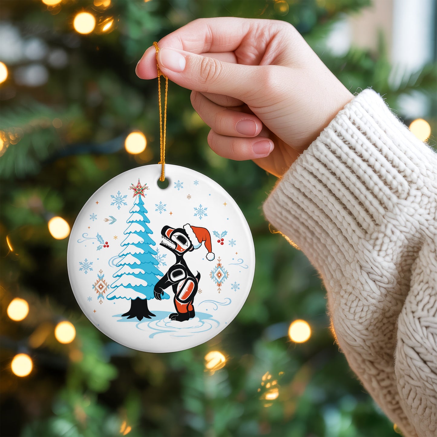 Raven Ceramic Ornament, Indigenous Inspired Bird Art Winter Christmas Keepsake