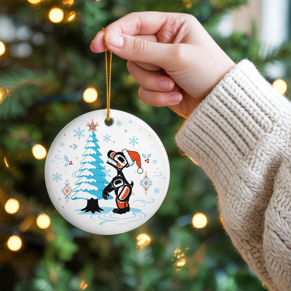 Raven Ceramic Ornament, Indigenous Inspired Bird Art Winter Christmas Keepsake