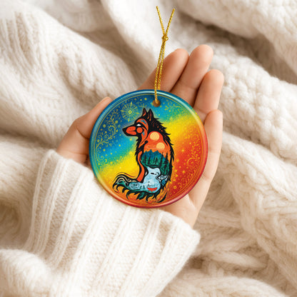 Spirit Wolf Christmas Ornament Native Inspired Ceramic Wildlife Holiday Tree Decoration Gift