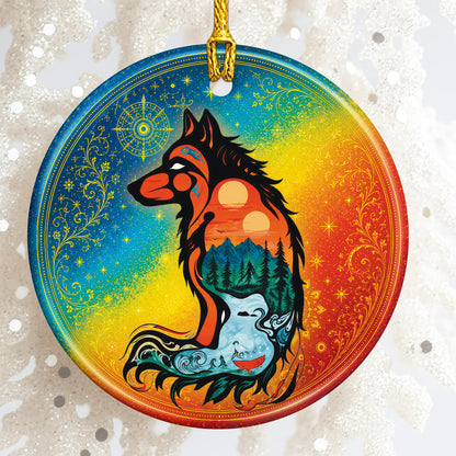 Spirit Wolf Christmas Ornament Native Inspired Ceramic Wildlife Holiday Tree Decoration Gift