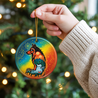 Spirit Wolf Christmas Ornament Native Inspired Ceramic Wildlife Holiday Tree Decoration Gift