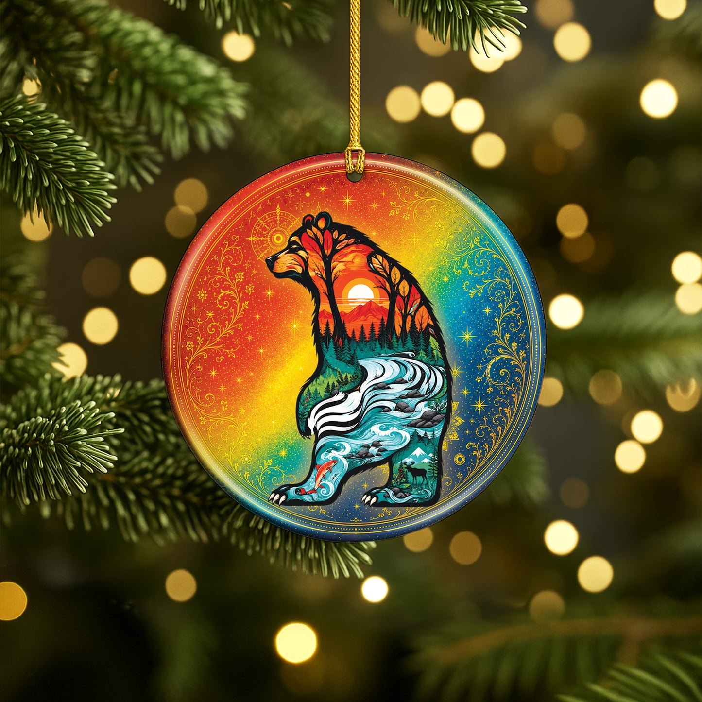 Spirit Bear Christmas Ornament Native Inspired Ceramic Wildlife Holiday Tree Decoration Gift