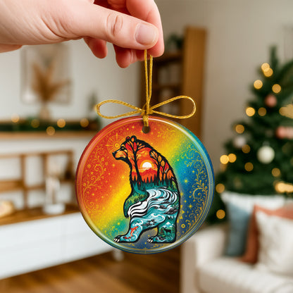 Spirit Bear Christmas Ornament Native Inspired Ceramic Wildlife Holiday Tree Decoration Gift