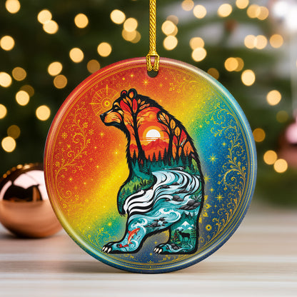 Spirit Bear Christmas Ornament Native Inspired Ceramic Wildlife Holiday Tree Decoration Gift
