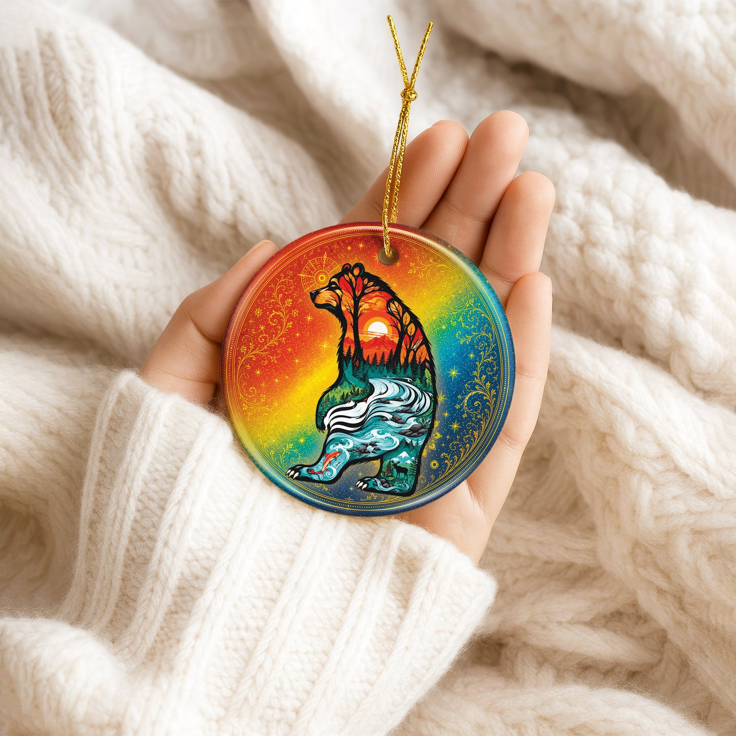 Spirit Bear Christmas Ornament Native Inspired Ceramic Wildlife Holiday Tree Decoration Gift