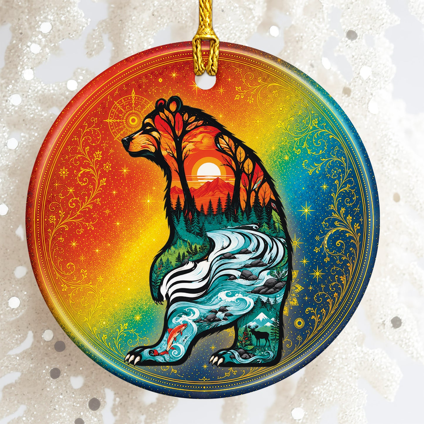 Spirit Bear Christmas Ornament Native Inspired Ceramic Wildlife Holiday Tree Decoration Gift