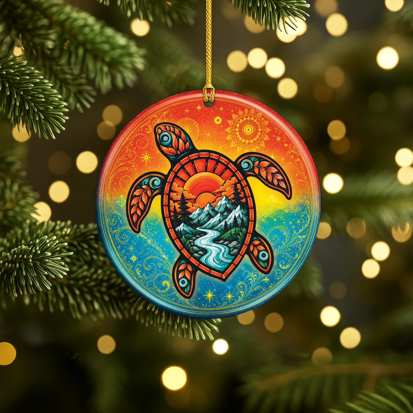 Spirit Turtle Christmas Ornament Native Inspired Ceramic Sea Holiday Tree Decoration Gift