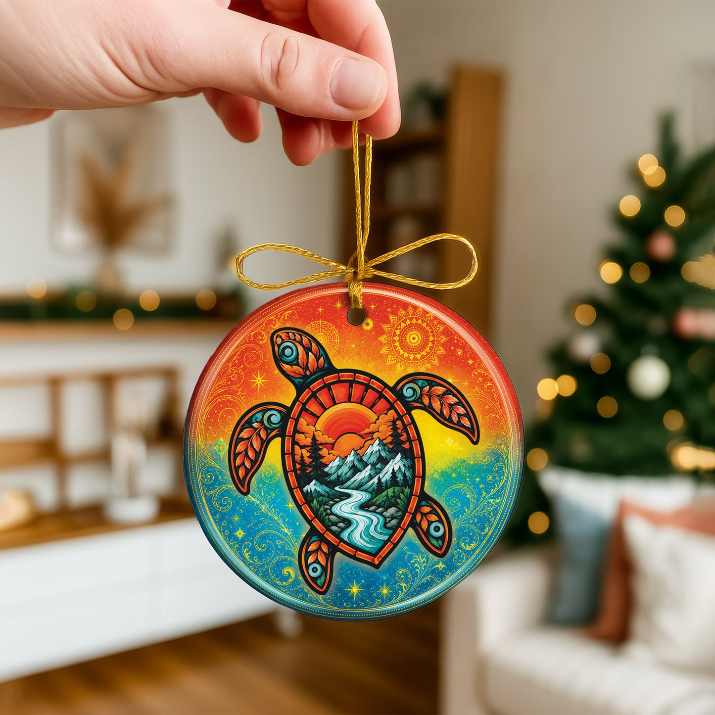 Spirit Turtle Christmas Ornament Native Inspired Ceramic Sea Holiday Tree Decoration Gift