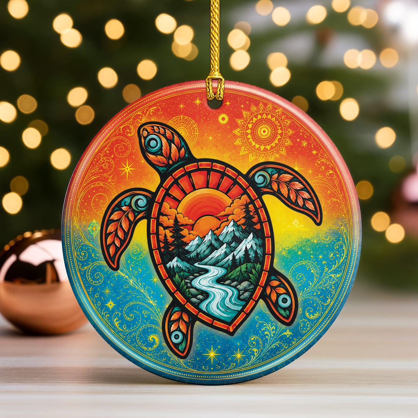 Spirit Turtle Christmas Ornament Native Inspired Ceramic Sea Holiday Tree Decoration Gift