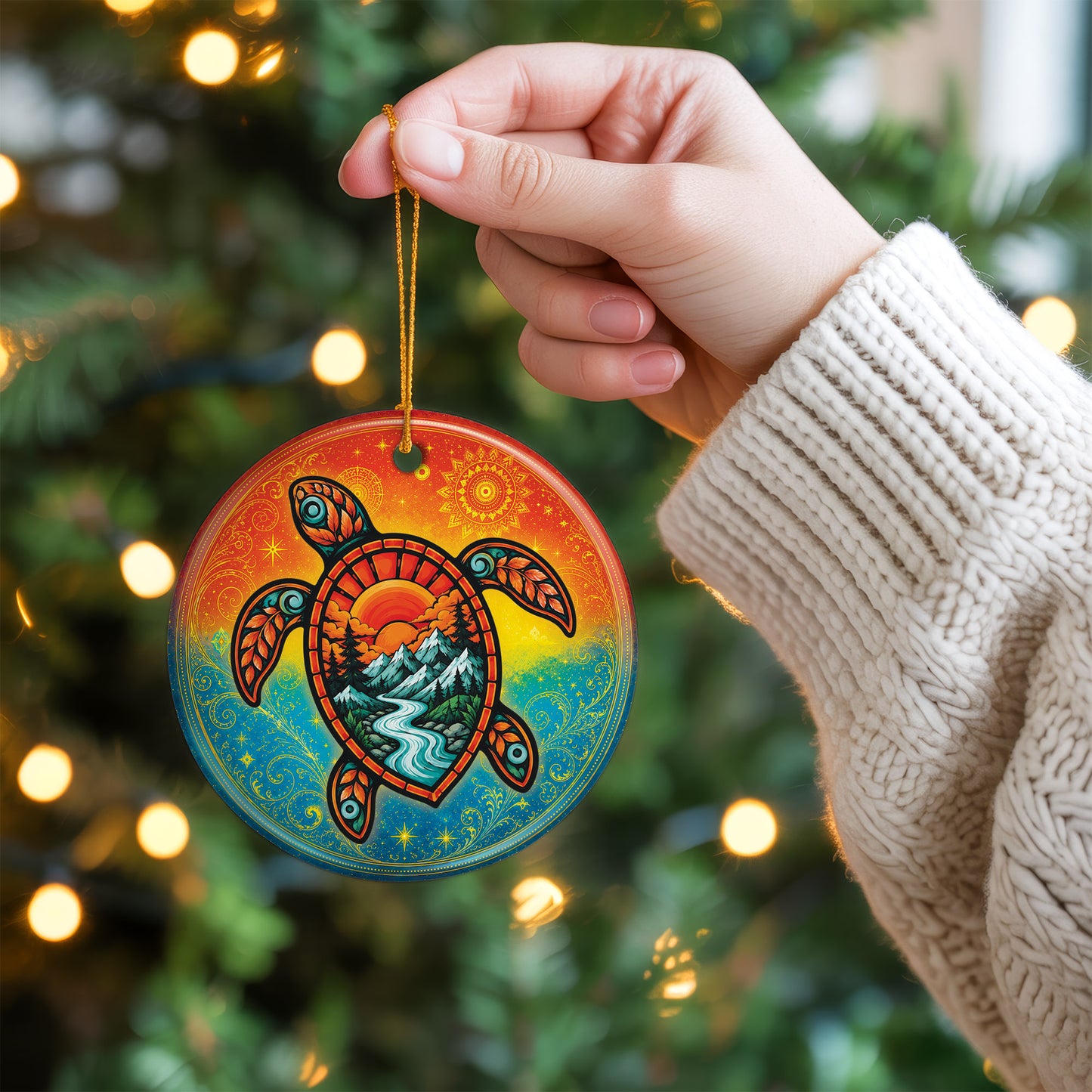 Spirit Turtle Christmas Ornament Native Inspired Ceramic Sea Holiday Tree Decoration Gift