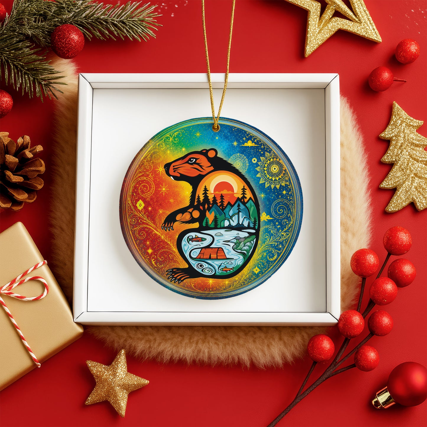 Spirit Beaver Christmas Ornament Native Inspired Ceramic Holiday Tree Decoration Gift