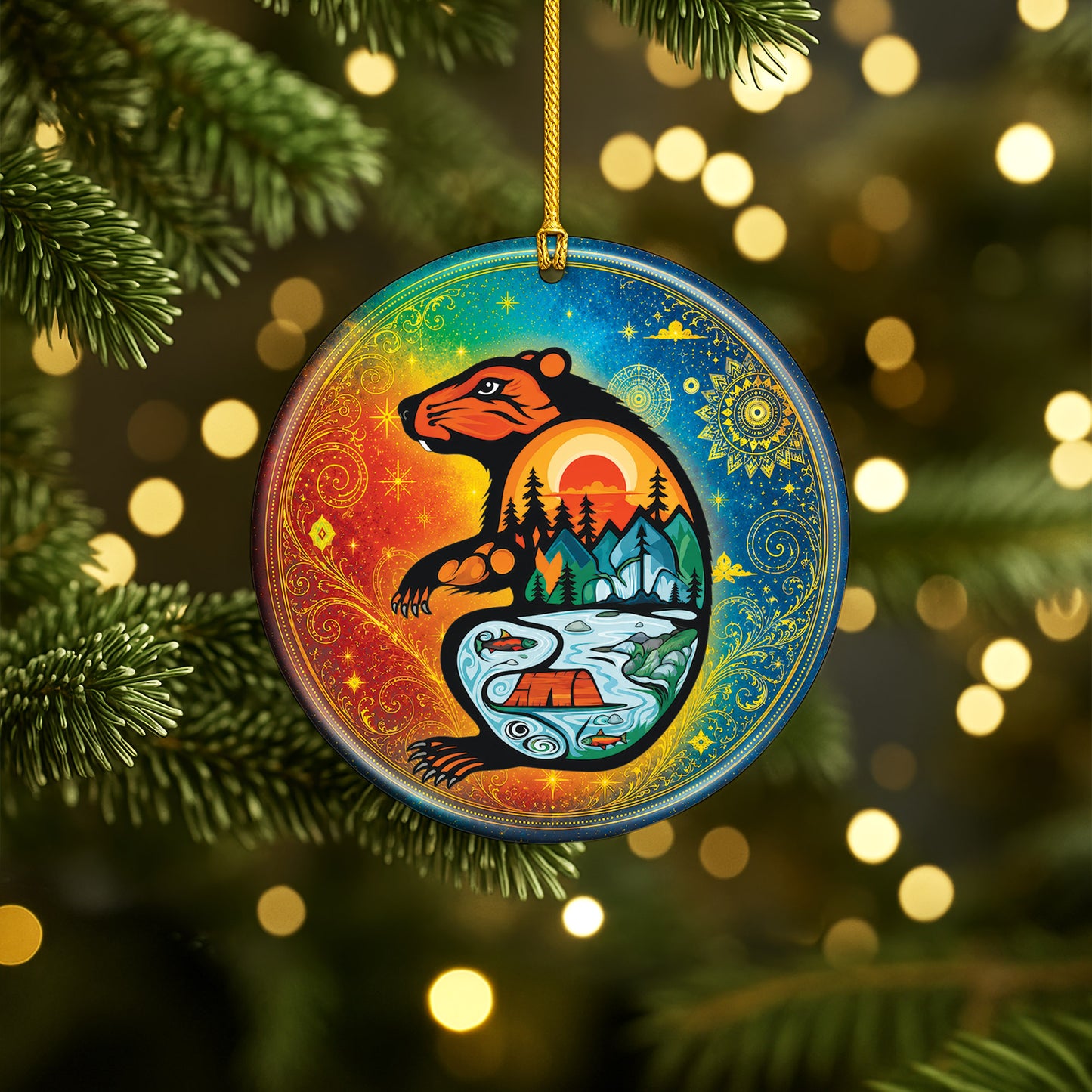 Spirit Beaver Christmas Ornament Native Inspired Ceramic Holiday Tree Decoration Gift