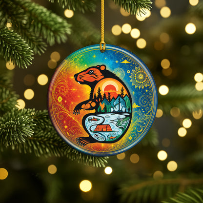 Spirit Beaver Christmas Ornament Native Inspired Ceramic Holiday Tree Decoration Gift