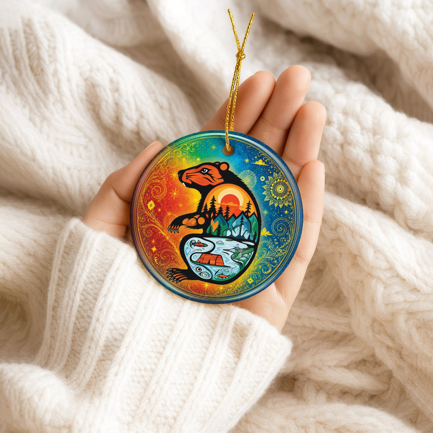 Spirit Beaver Christmas Ornament Native Inspired Ceramic Holiday Tree Decoration Gift