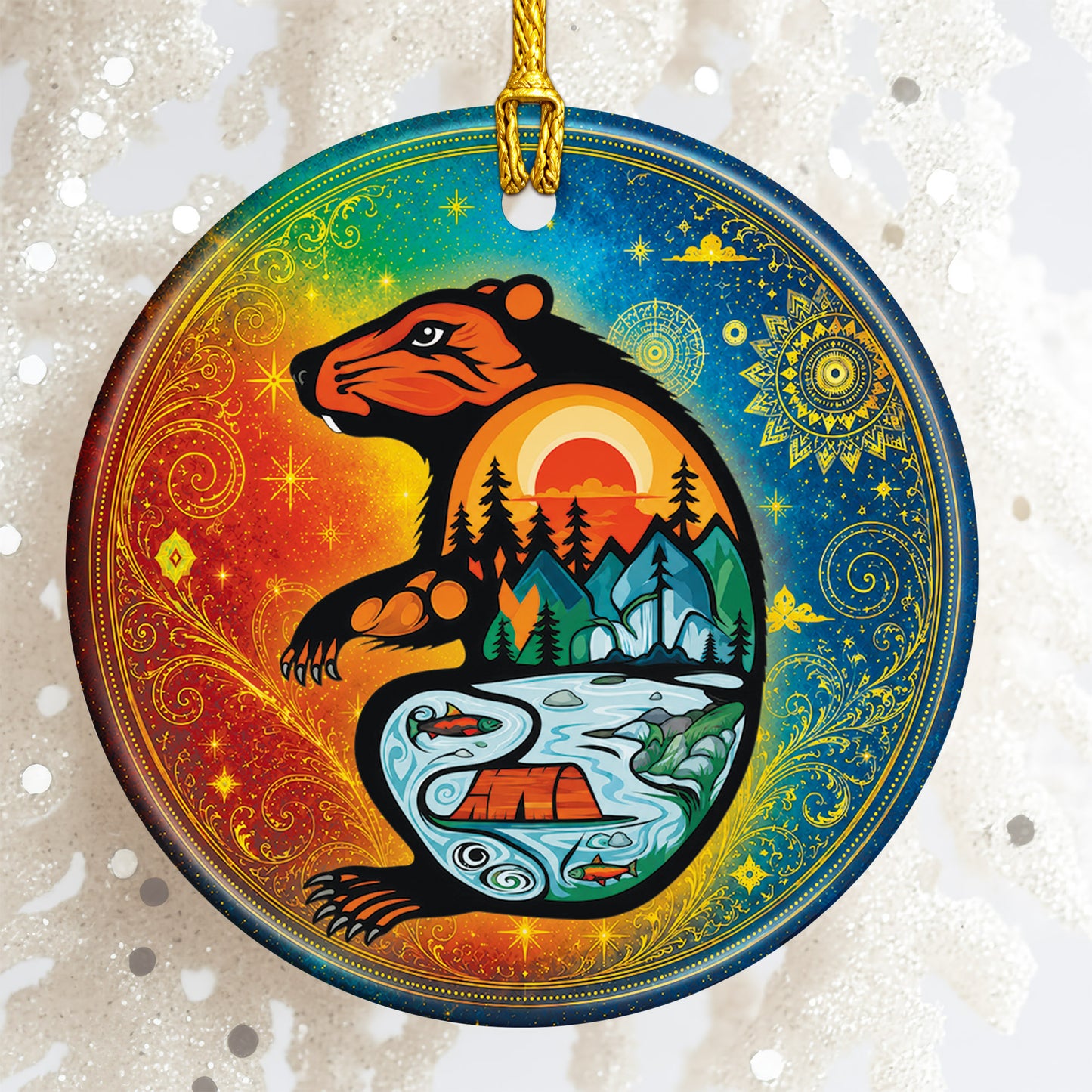 Spirit Beaver Christmas Ornament Native Inspired Ceramic Holiday Tree Decoration Gift