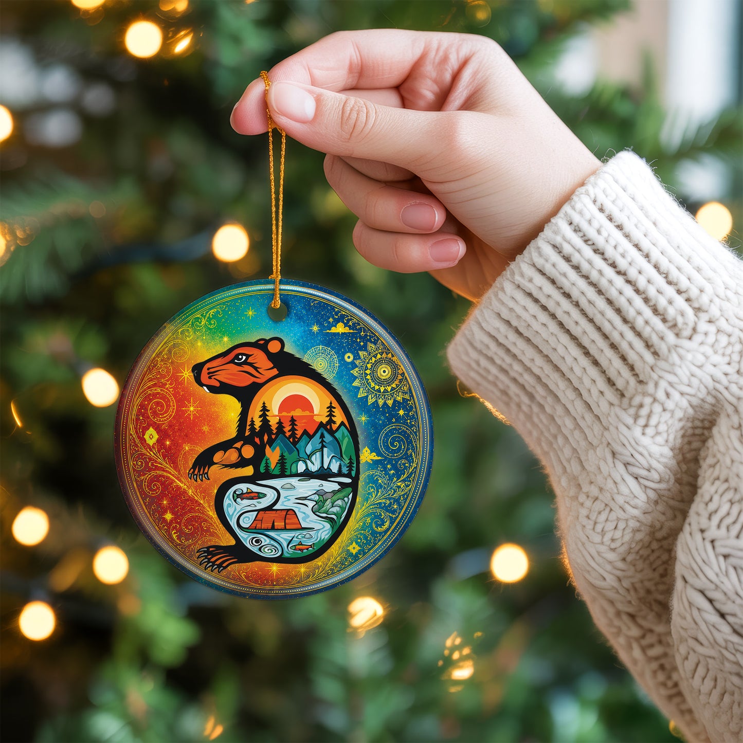 Spirit Beaver Christmas Ornament Native Inspired Ceramic Holiday Tree Decoration Gift