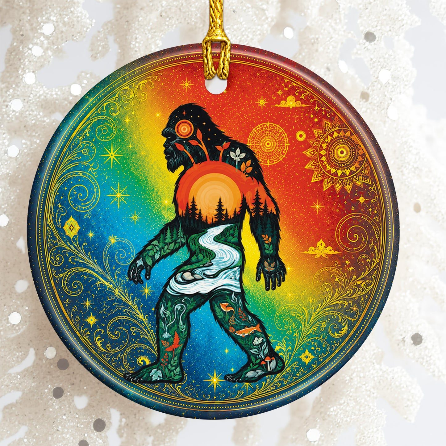 Spirit Bigfoot Christmas Ornament Native Inspired Ceramic Sasquatch Holiday Tree Decoration Gift