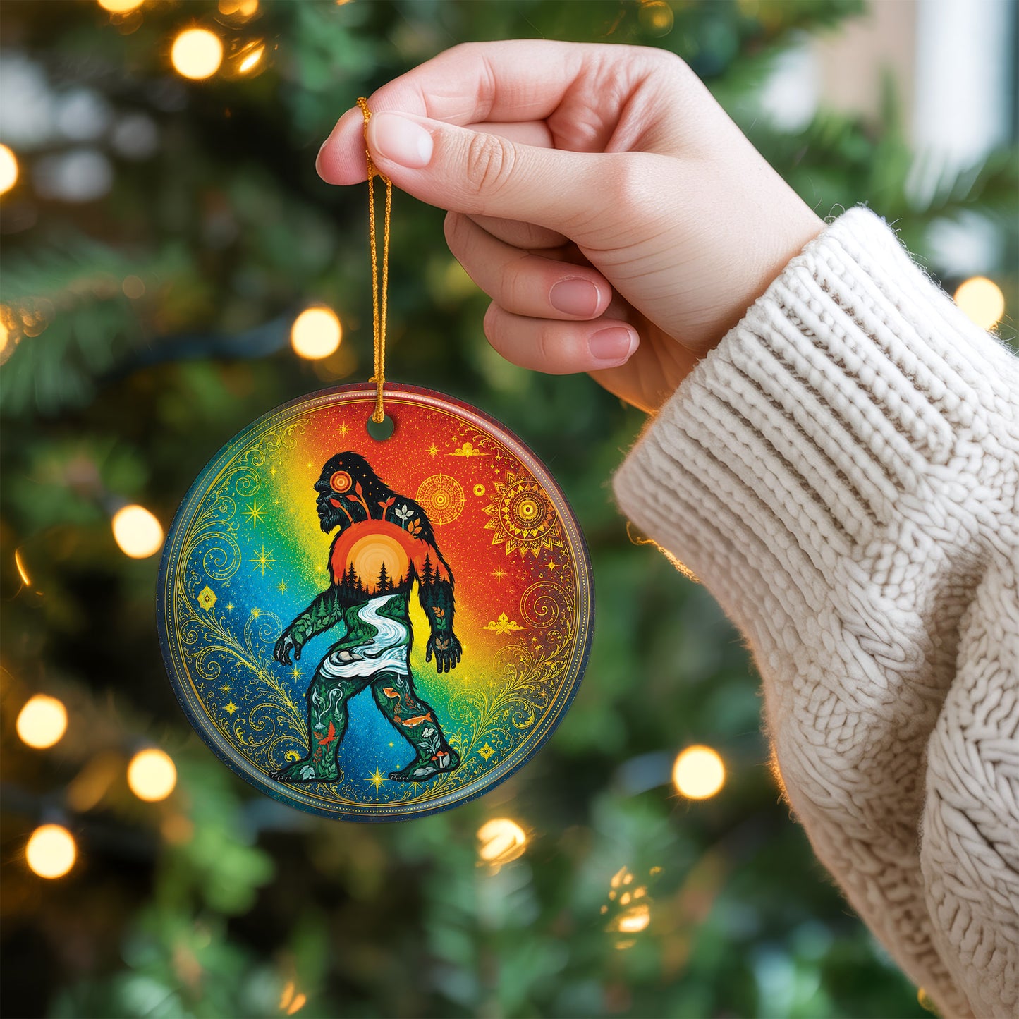 Spirit Bigfoot Christmas Ornament Native Inspired Ceramic Sasquatch Holiday Tree Decoration Gift