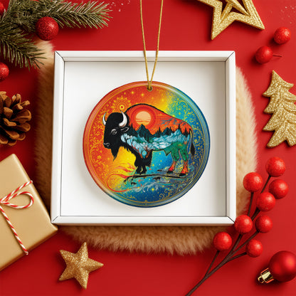 Spirit Buffalo Christmas Ornament Native Inspired Ceramic Bison Wildlife Holiday Decoration Gift