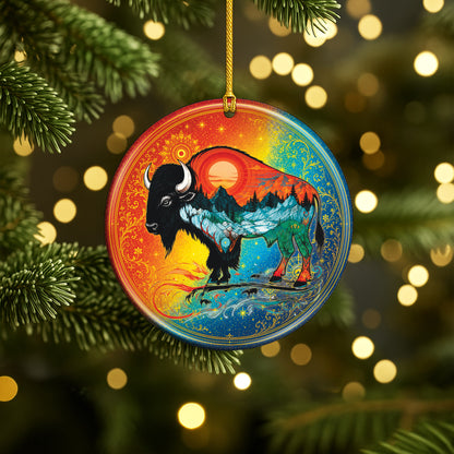 Spirit Buffalo Christmas Ornament Native Inspired Ceramic Bison Wildlife Holiday Decoration Gift