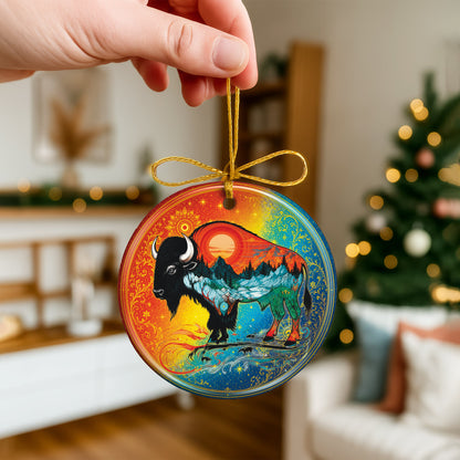 Spirit Buffalo Christmas Ornament Native Inspired Ceramic Bison Wildlife Holiday Decoration Gift