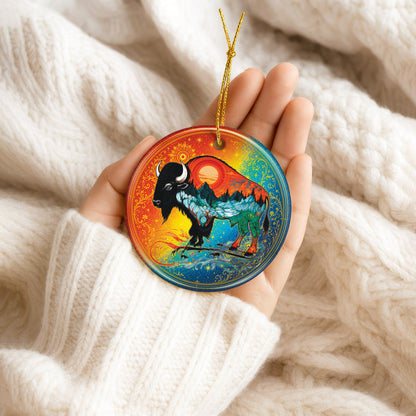 Spirit Buffalo Christmas Ornament Native Inspired Ceramic Bison Wildlife Holiday Decoration Gift