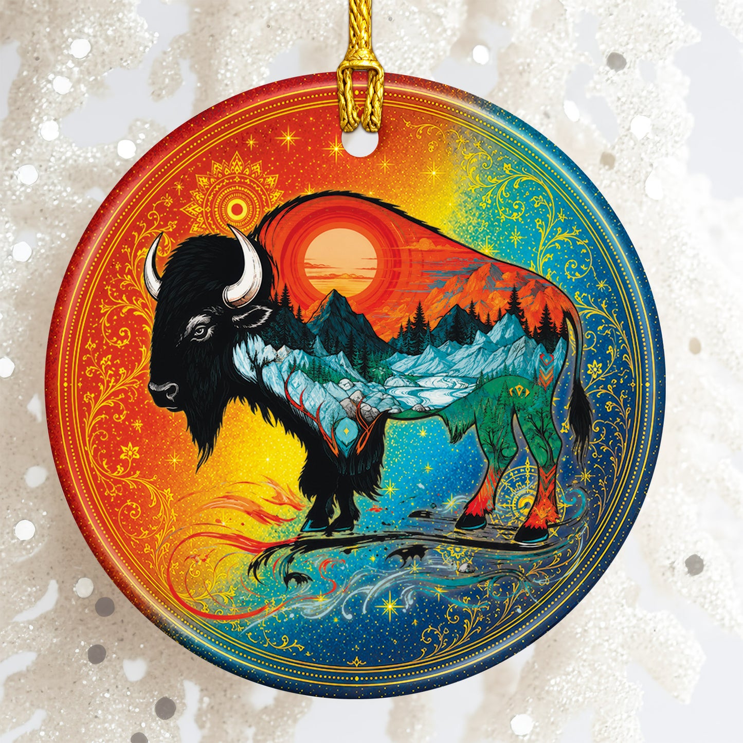 Spirit Buffalo Christmas Ornament Native Inspired Ceramic Bison Wildlife Holiday Decoration Gift