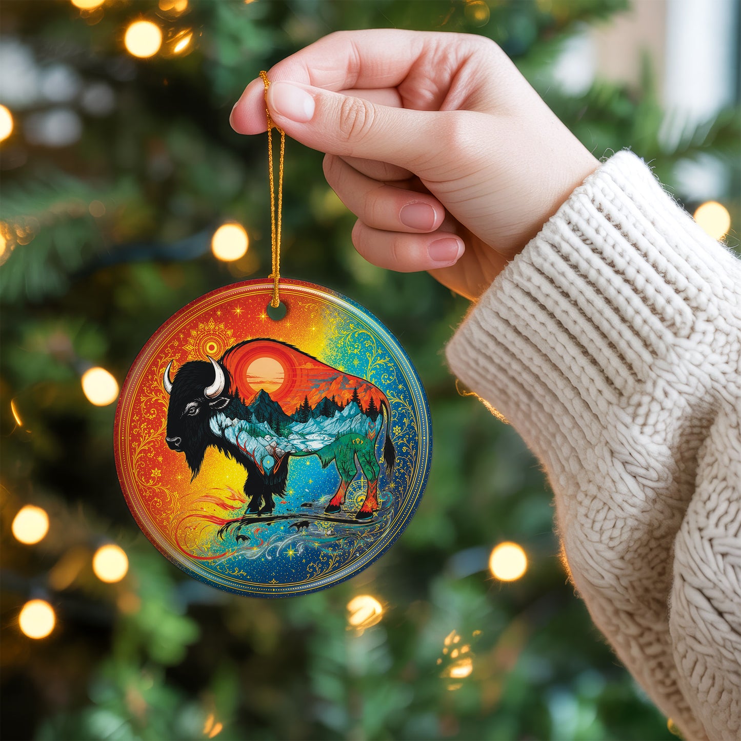 Spirit Buffalo Christmas Ornament Native Inspired Ceramic Bison Wildlife Holiday Decoration Gift