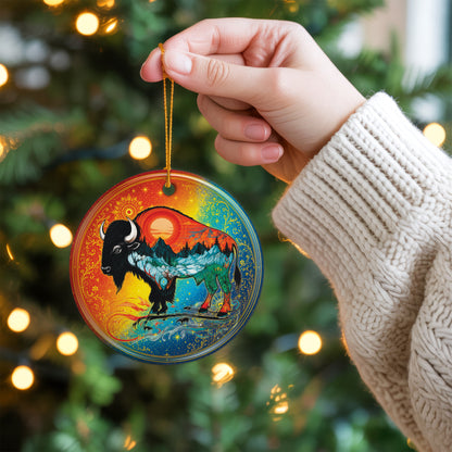 Spirit Buffalo Christmas Ornament Native Inspired Ceramic Bison Wildlife Holiday Decoration Gift