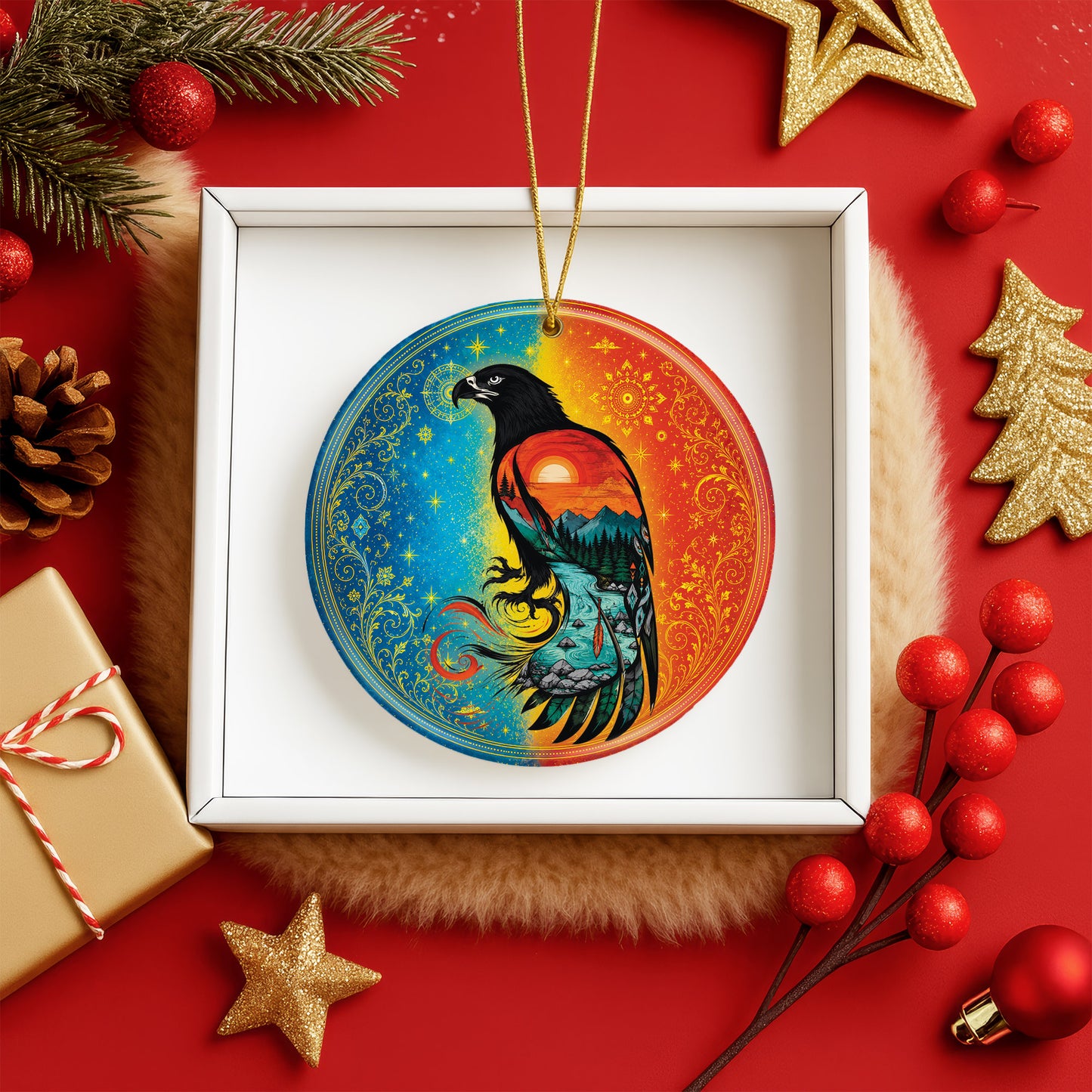 Spirit Eagle Christmas Ornament Native Inspired Ceramic Holiday Decoration Gift