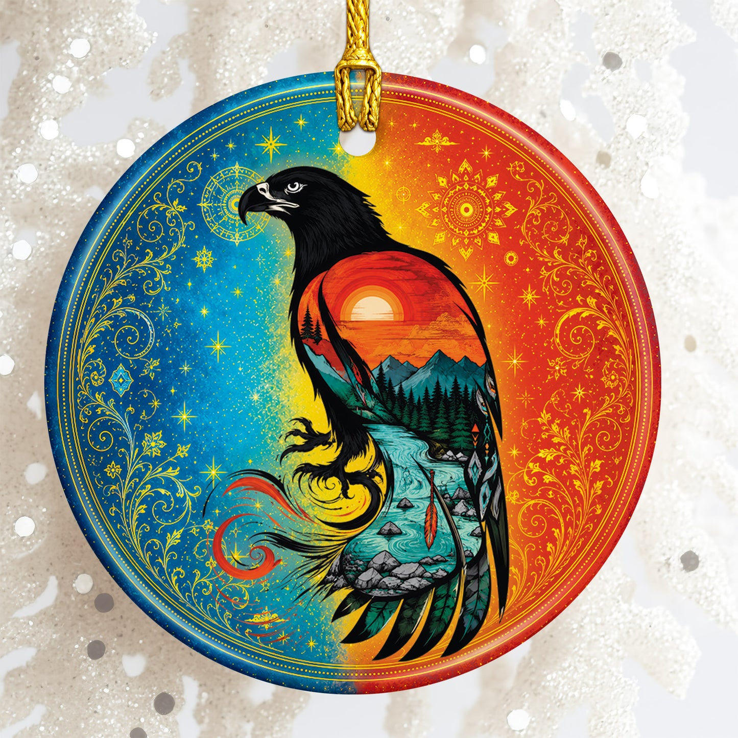 Spirit Eagle Christmas Ornament Native Inspired Ceramic Holiday Decoration Gift