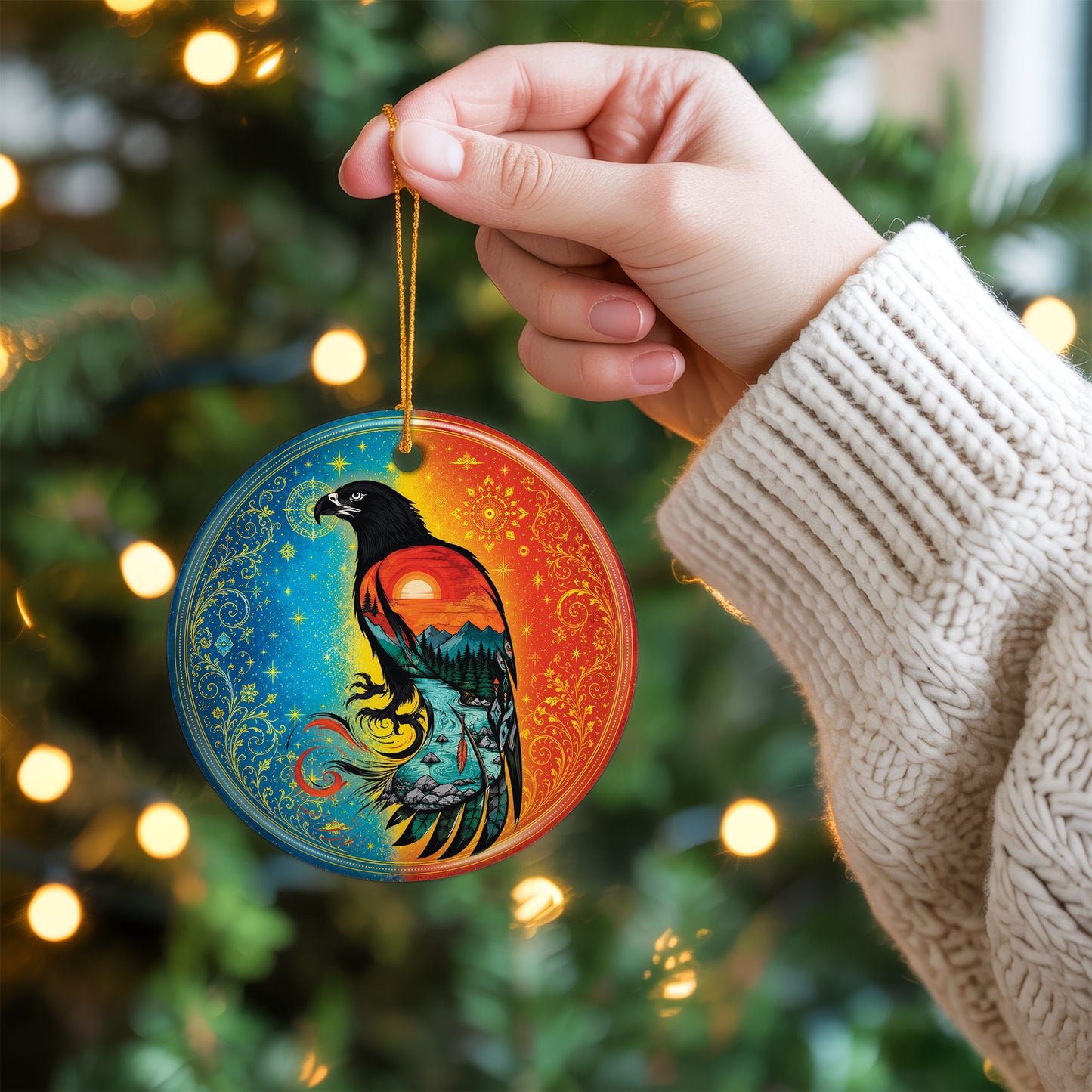 Spirit Eagle Christmas Ornament Native Inspired Ceramic Holiday Decoration Gift
