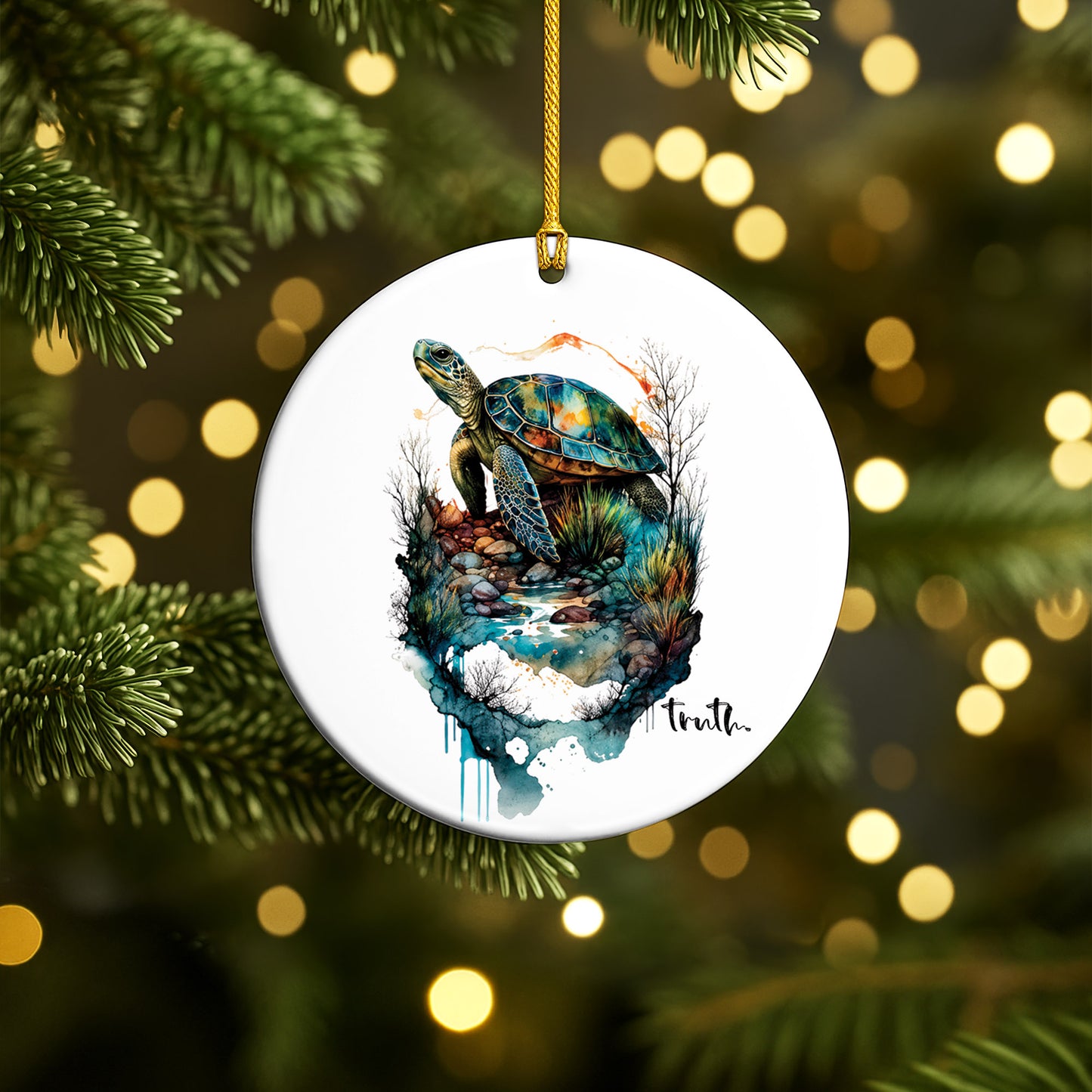 Truth Sea Turtle Ceramic Christmas Ornament Watercolor Ocean Holiday Decoration Gift
