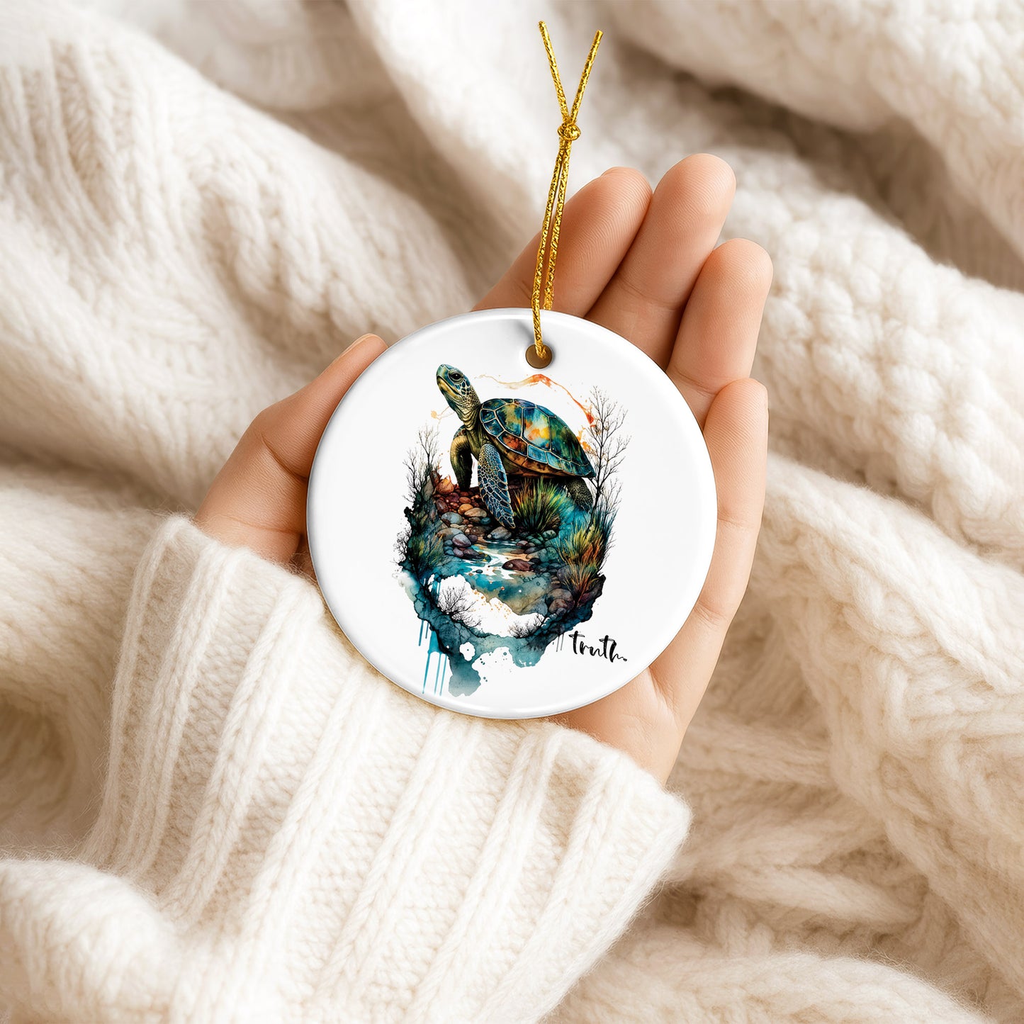 Truth Sea Turtle Ceramic Christmas Ornament Watercolor Ocean Holiday Decoration Gift