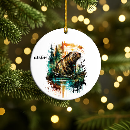 Wisdom Beaver Ceramic Christmas Ornament Watercolor Holiday Tree Decoration Gift