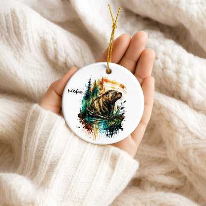 Wisdom Beaver Ceramic Christmas Ornament Watercolor Holiday Tree Decoration Gift