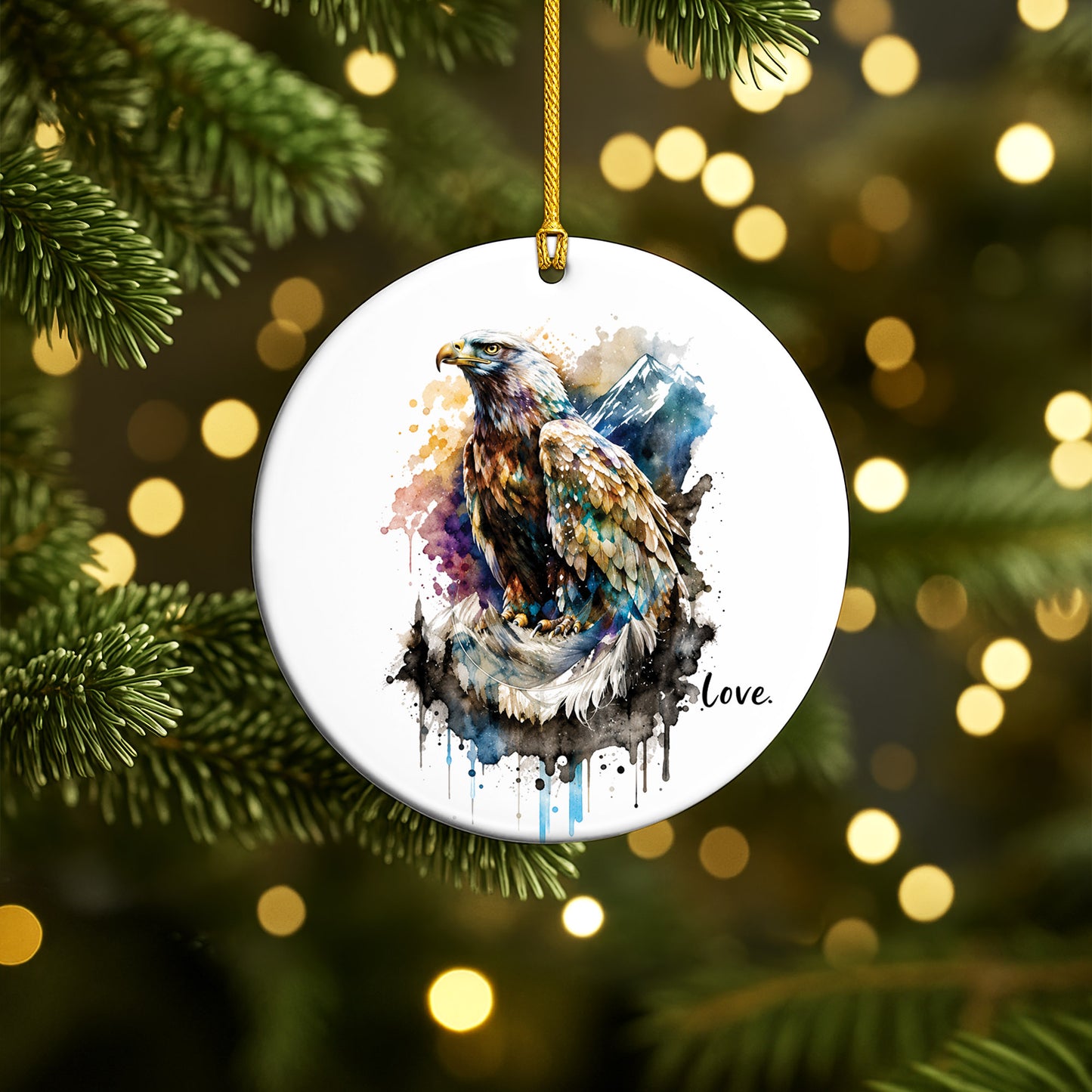 Love Eagle Ceramic Christmas Ornament Watercolor Bald Eagle Holiday Decoration Gift
